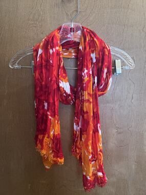 Luxurious Red Orange Scarf 68x18 Scrunched Soft Lightweight Wrap Career Casual